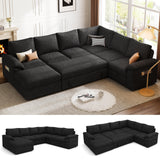 SUAWY 108 Inch Sectional Sleeper Sofa with Pull Out Bed,U Shaped 7 Seat Modular Sectional Sofa with Storage,Sectional Couches for Living Room,Cloud Modular Couch,Removable Sofa Cover,Dark Grey