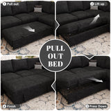 SUAWY 108 Inch Sectional Sleeper Sofa with Pull Out Bed,U Shaped 7 Seat Modular Sectional Sofa with Storage,Sectional Couches for Living Room,Cloud Modular Couch,Removable Sofa Cover,Dark Grey