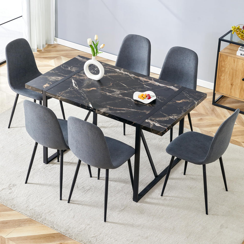 MUUOKY Dining Table Set for 4, Modern 55'' Wood Dinette Table Set for 4 with Fabric Dining Chairs,Table and Chairs Set of 4,Ideal for Kitchen Dining Room