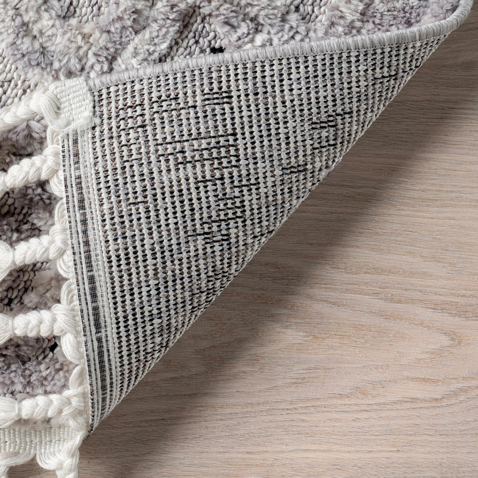 nuLOOM 8x11 Ansley Moroccan Tassel Area Rug, Light Grey, High-Low Textured Bohemian Design, Plush High Pile, Stain Resistant, For Bedroom, Living Room, Hallway, Entryway