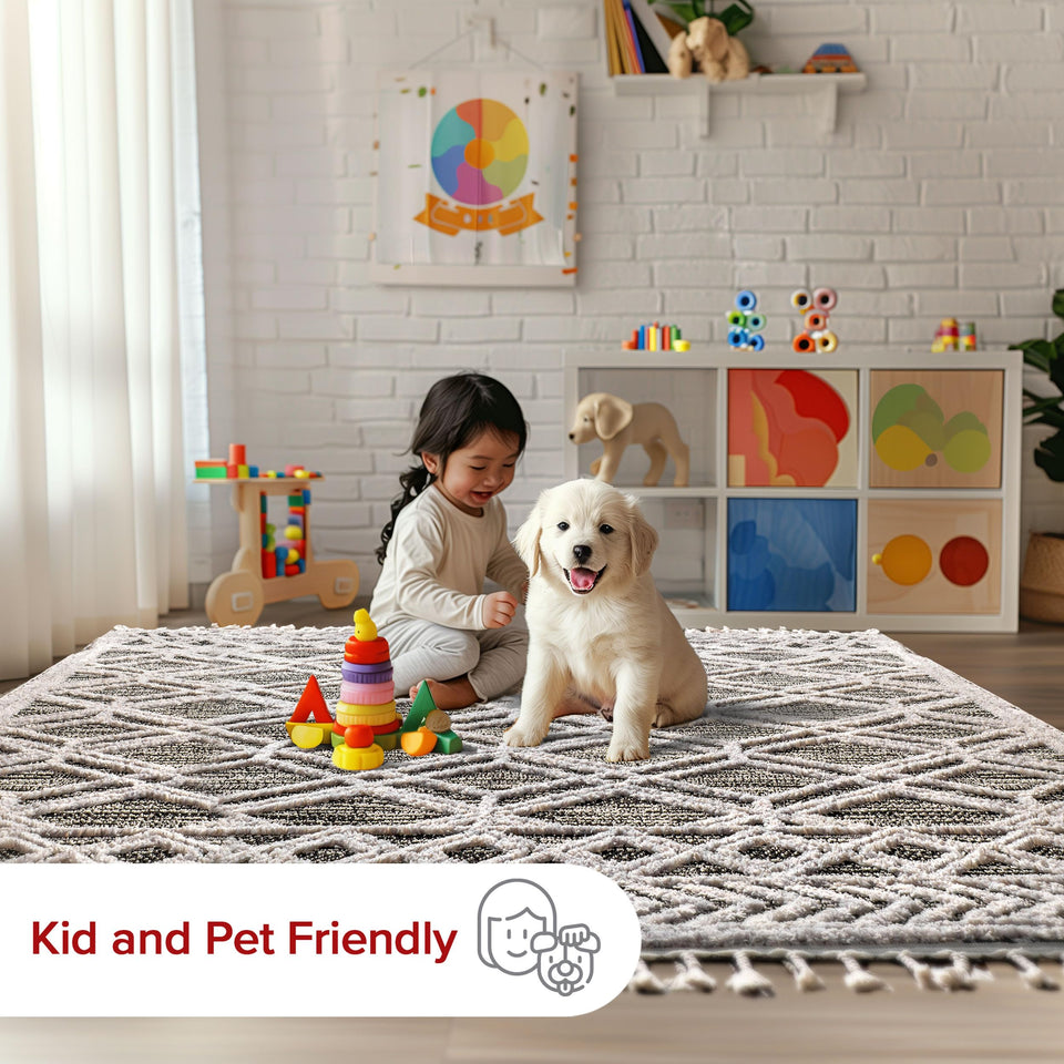 nuLOOM 8x11 Ansley Moroccan Tassel Area Rug, Light Grey, High-Low Textured Bohemian Design, Plush High Pile, Stain Resistant, For Bedroom, Living Room, Hallway, Entryway