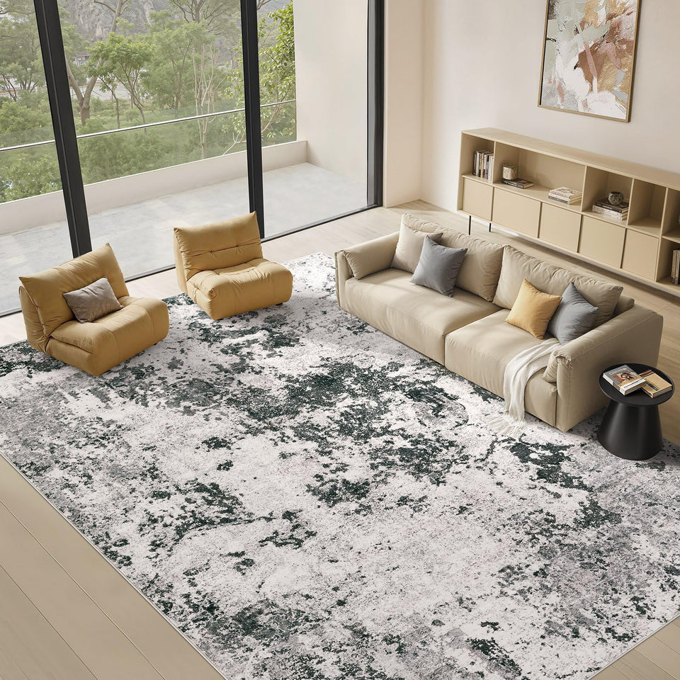 Area Rugs for Living Room: 12x15 Abstract Washable Rug Modern Neutral Large Soft Stain Resistant Non-Slip Backing Machine Table for Bedroom Dining Room Indoor Home Office Carpet - Gold Brown