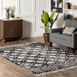 nuLOOM 8x11 Ansley Moroccan Tassel Area Rug, Light Grey, High-Low Textured Bohemian Design, Plush High Pile, Stain Resistant, For Bedroom, Living Room, Hallway, Entryway