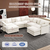 Ihanherry 146" U-Shaped Modern Sofa Modular Sectional Cloud Couch with 2 Ottoman, 6-Seat Chenille Deep Seat Sofa with 6 Pillows for Living Room, Bedroom and Apartment, Grey