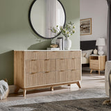 T4TREAM Fluted 7 Drawers Dresser, 54" Wide Modern Chest of Drawers with Faux Marble Top, Curved Profile Design, Dresser TV Stand, Wood Drawer Organizer for Bedroom, Living Room, Hallway, Natural Oak