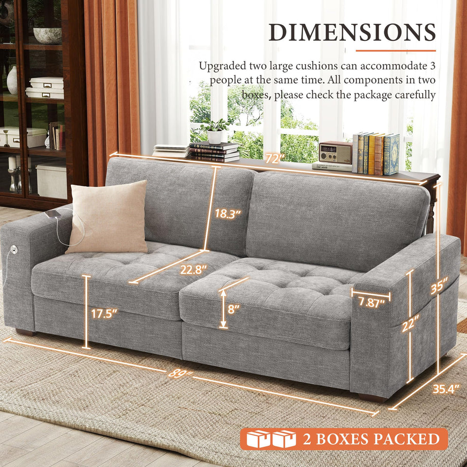 Ihanherry 146" U-Shaped Modern Sofa Modular Sectional Cloud Couch with 2 Ottoman, 6-Seat Chenille Deep Seat Sofa with 6 Pillows for Living Room, Bedroom and Apartment, Grey