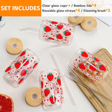 DWTS DANWEITESI Glass Cups with Lids and Straws 4 pcs,16oz Drinking Glasses Set for Coffee Bar Accessories,Iced Coffee Cups with Lids,Matcha Cup Glass Tumbler Reusable for Gifts