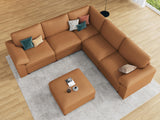 EASE MOOSE Leather Sectional Couch, Oversized Modular Sectional Sofas, Wide Deep Seat Modular Couch, Scratch Resistant Faux Leather Material, L Shaped Sofa for Big Spaces,Beige