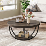 Tribesigns Round Coffee Table, 31.7" Wooden 2-Tier Circle Coffee Table with Storage Shelves, Modern Accent Cocktail Table Center Table for Living Room, Rustic Brown
