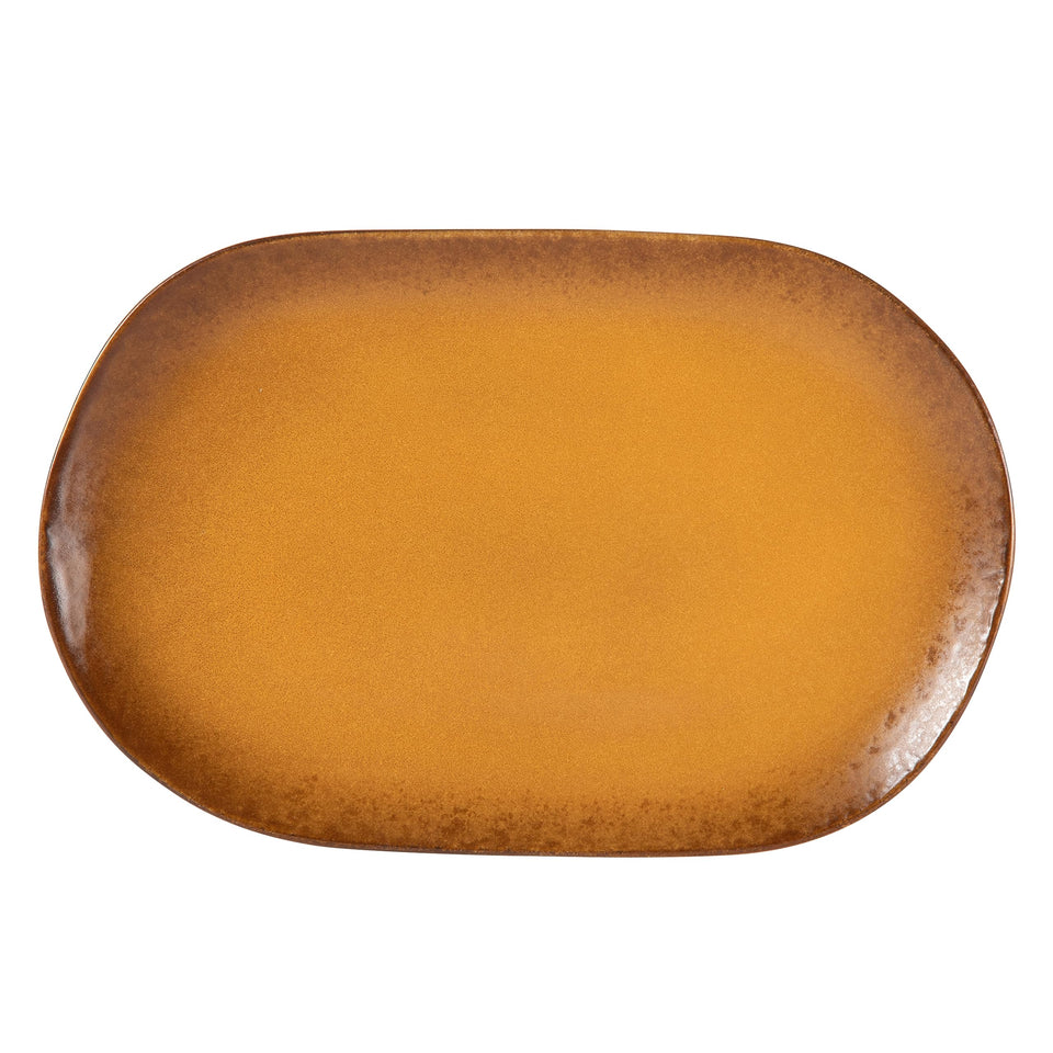 Bloomhouse Santorini Mist Double Bowl Terracotta Reactive Glaze Plates and Bowls Dinnerware Set - Amber, Service for Four (16pcs)