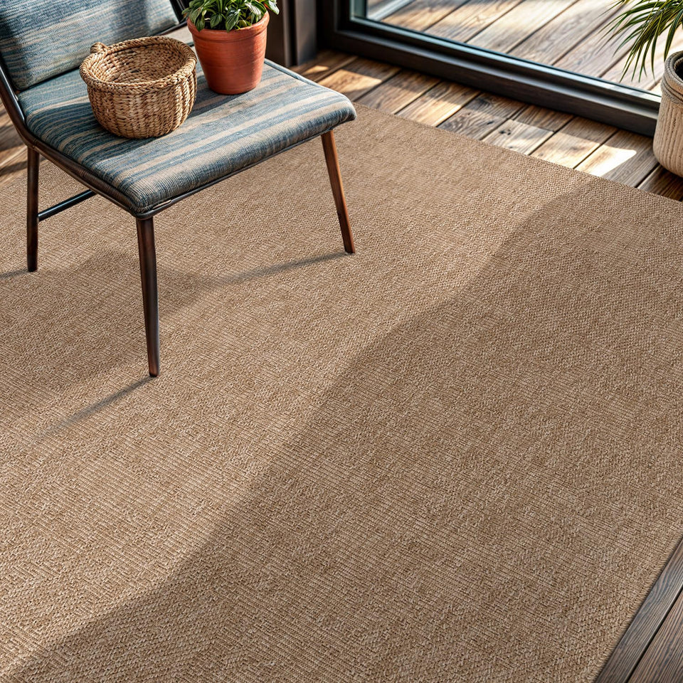 CAMILSON Easy Jute Rug 10x14, Indoor Outdoor Natural Color Fiber Area Rugs for Living Room Patio and Kitchen Rug, Sisal Boho Woven Design, Easy-Cleaning, Washable Outside Carpet Alfombras (10 x 14)