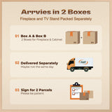 Huuger Fireplace TV Stand with LED Lights for 75 Inch TV, 3-Side Glass Fireplace Entertainment Center, 70 Inch Farmhouse Television Stands Stand with 4 Deep Drawers for Living Room, Brown