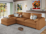 EASE MOOSE Leather Sectional Couch, Oversized Modular Sectional Sofas, Wide Deep Seat Modular Couch, Scratch Resistant Faux Leather Material, L Shaped Sofa for Big Spaces,Beige