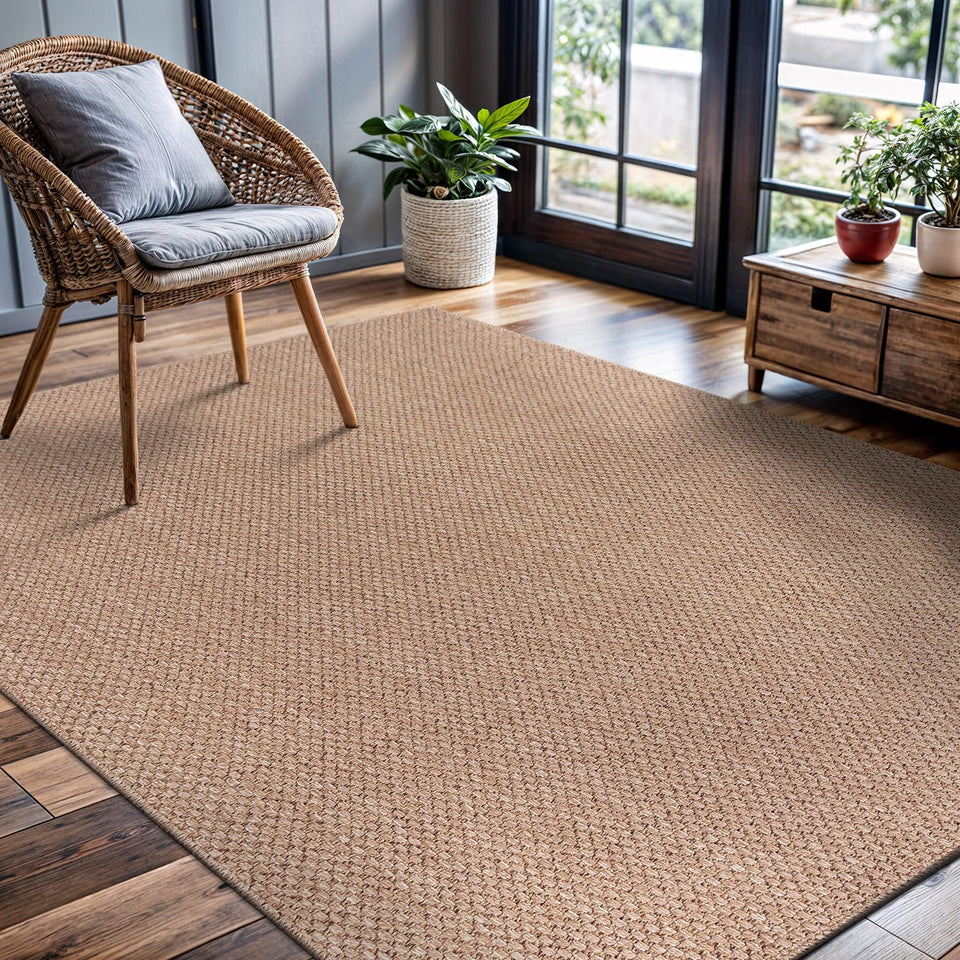 CAMILSON Easy Jute Rug 10x14, Indoor Outdoor Natural Color Fiber Area Rugs for Living Room Patio and Kitchen Rug, Sisal Boho Woven Design, Easy-Cleaning, Washable Outside Carpet Alfombras (10 x 14)