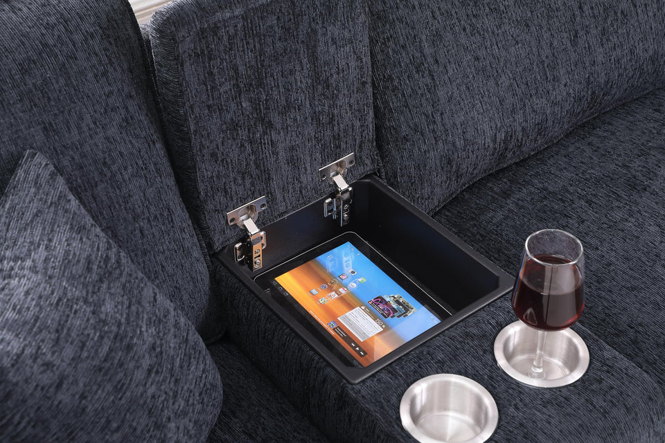 YOPTO 127" L-Shaped Sectional Couch with Movable Ottoman & 6 Throw Pillows,7 Seat Chenille Upholstered Sofa W/2 Cup Holder,USB Port & Hidden Storage Box,DIY Combination,for Living Room,Apartment,Beige