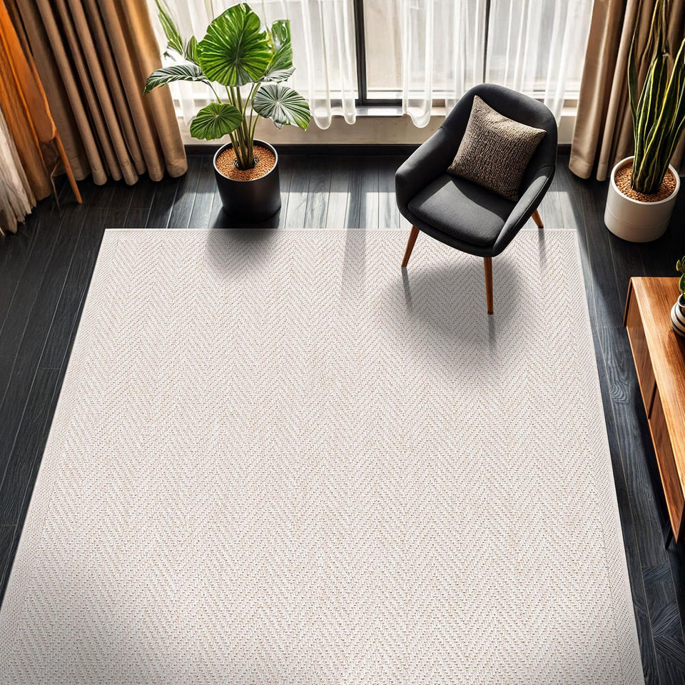 CAMILSON Easy Jute Rug 10x14, Indoor Outdoor Natural Color Fiber Area Rugs for Living Room Patio and Kitchen Rug, Sisal Boho Woven Design, Easy-Cleaning, Washable Outside Carpet Alfombras (10 x 14)