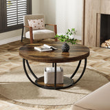 Tribesigns Round Coffee Table, 31.7" Wooden 2-Tier Circle Coffee Table with Storage Shelves, Modern Accent Cocktail Table Center Table for Living Room, Rustic Brown