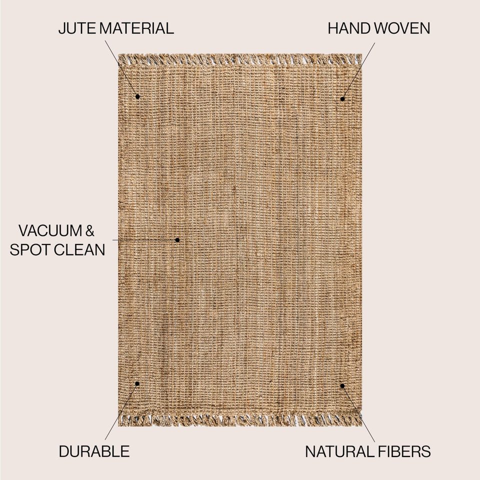 JONATHAN Y Handwoven Jute Fringe Natural Indoor Area Rug, 8x10, Pata, Bohemian, Rustic, Cottage, Easy-Cleaning for Living Room, Bedroom, Kitchen, Non-Shedding (NRF103A-8)