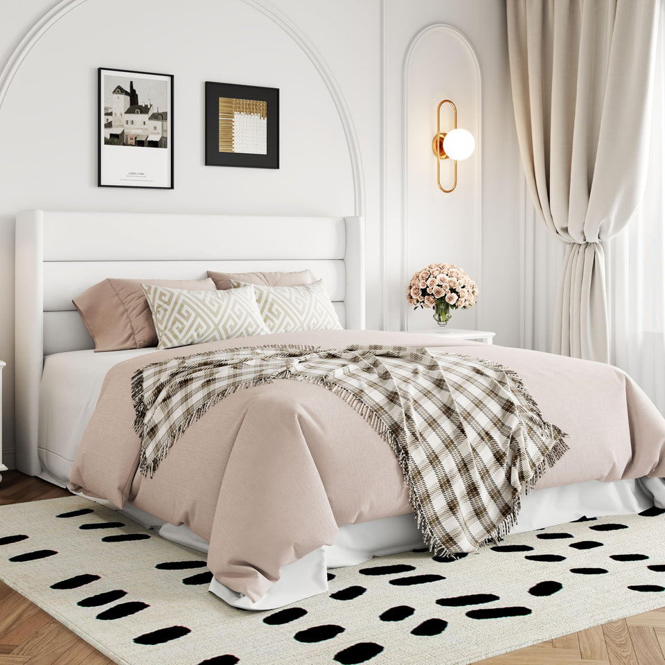 Allewie King Size Lift Up Storage Bed, Modern Wingback Headboard, Hydraulic Support, No Box Spring Needed, Light Beige