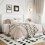 Allewie King Size Lift Up Storage Bed, Modern Wingback Headboard, Hydraulic Support, No Box Spring Needed, Light Beige