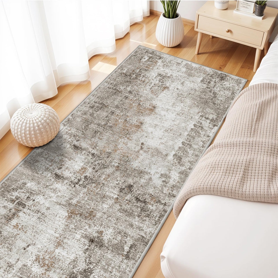 12x15 Area Rug for Living Room – Large Modern Neutral Abstract Thin Washable Carpet, Soft Low Pile Non-Slip Stain-Resistant for Bedroom Dining Room Home Office (Beige Grey)