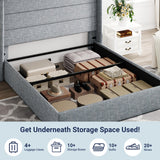 Allewie King Size Lift Up Storage Bed, Modern Wingback Headboard, Hydraulic Support, No Box Spring Needed, Light Beige