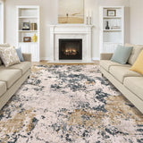 Area Rugs for Living Room: 12x15 Abstract Washable Rug Modern Neutral Large Soft Stain Resistant Non-Slip Backing Machine Table for Bedroom Dining Room Indoor Home Office Carpet - Gold Brown
