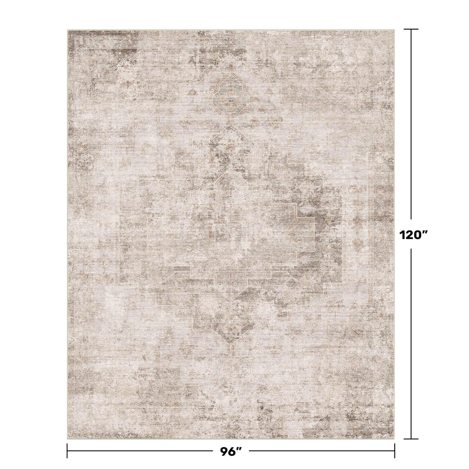 Neutral Living Room Rug - 10x14 Farmhouse Beige Brown Large Area Rug for Dining Room, Bedroom, Low Pile Lightweight Washable