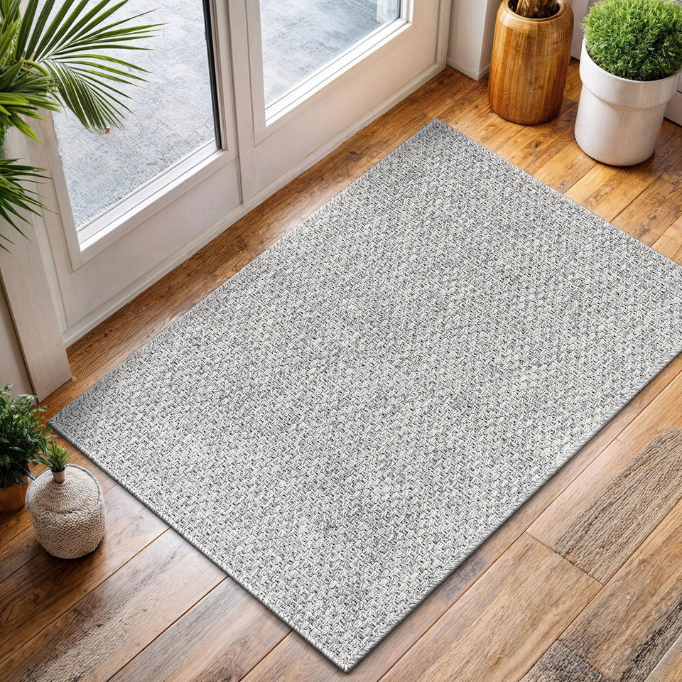 CAMILSON Easy Jute Rug 10x14, Indoor Outdoor Natural Color Fiber Area Rugs for Living Room Patio and Kitchen Rug Herringbone Woven Design Easy-Cleaning Washable Outside Carpet Alfombras 10 x 14