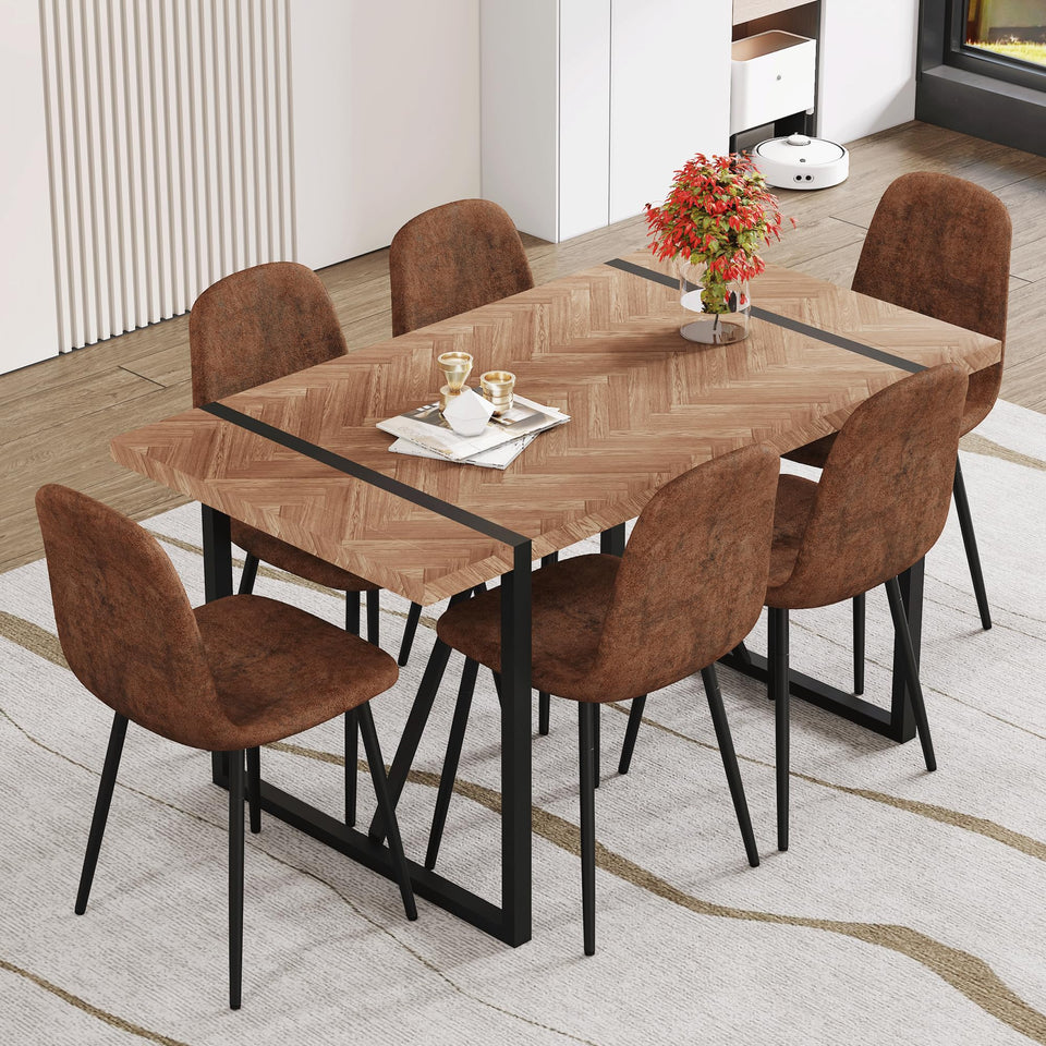 MUUOKY Dining Table Set for 4, Modern 55'' Wood Dinette Table Set for 4 with Fabric Dining Chairs,Table and Chairs Set of 4,Ideal for Kitchen Dining Room