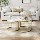 Smuxee Nesting Coffee Table Set of 2, 23.6" Round Coffee Table Wood Grain Top with Adjustable Non-Slip Feet, Industrial End Table Side Tables for Living Room Bedroom Balcony Yard