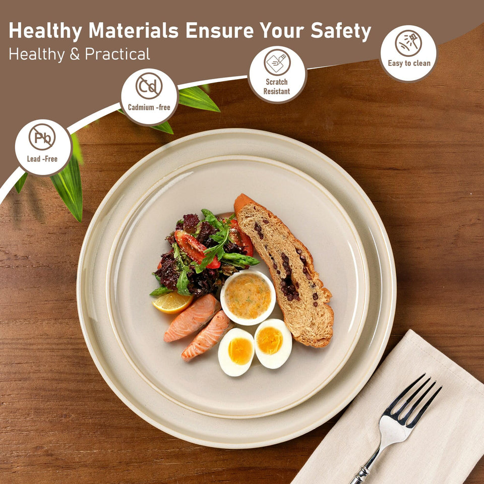 GBHOME Ceramic Dinnerware Sets for 8, 24 Pieces Stoneware Plates and Bowls Sets, Scratch Resistant Dishes, Dishwasher & Microwave Safe, Reactive Glaze-Green Wheat