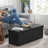 SONGMICS MAZIE Collection - 30 Inches Storage Ottoman Bench with Flipping Lid, Storage Chest Footstool, Load 660 lb, for Entryway, Living Room, Bedroom, Synthetic Leather, Black ULSF45BK