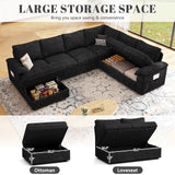 SUAWY 108 Inch Sectional Sleeper Sofa with Pull Out Bed,U Shaped 7 Seat Modular Sectional Sofa with Storage,Sectional Couches for Living Room,Cloud Modular Couch,Removable Sofa Cover,Dark Grey