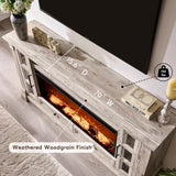 OKD Fireplace TV Stand for up-to-80 TV, Farmhouse 36" Tall Entertainment Center with 42" Electric Fireplace, Media Console with Glass Door Cabinets & Drawers for Living Room, Antique White