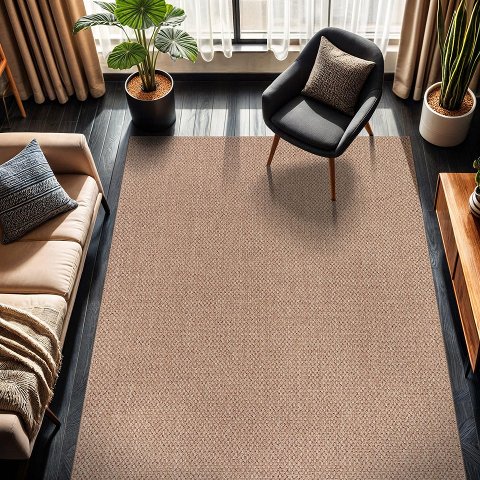 CAMILSON Easy Jute Rug 10x14, Indoor Outdoor Natural Color Fiber Area Rugs for Living Room Patio and Kitchen Rug Herringbone Woven Design Easy-Cleaning Washable Outside Carpet Alfombras 10 x 14