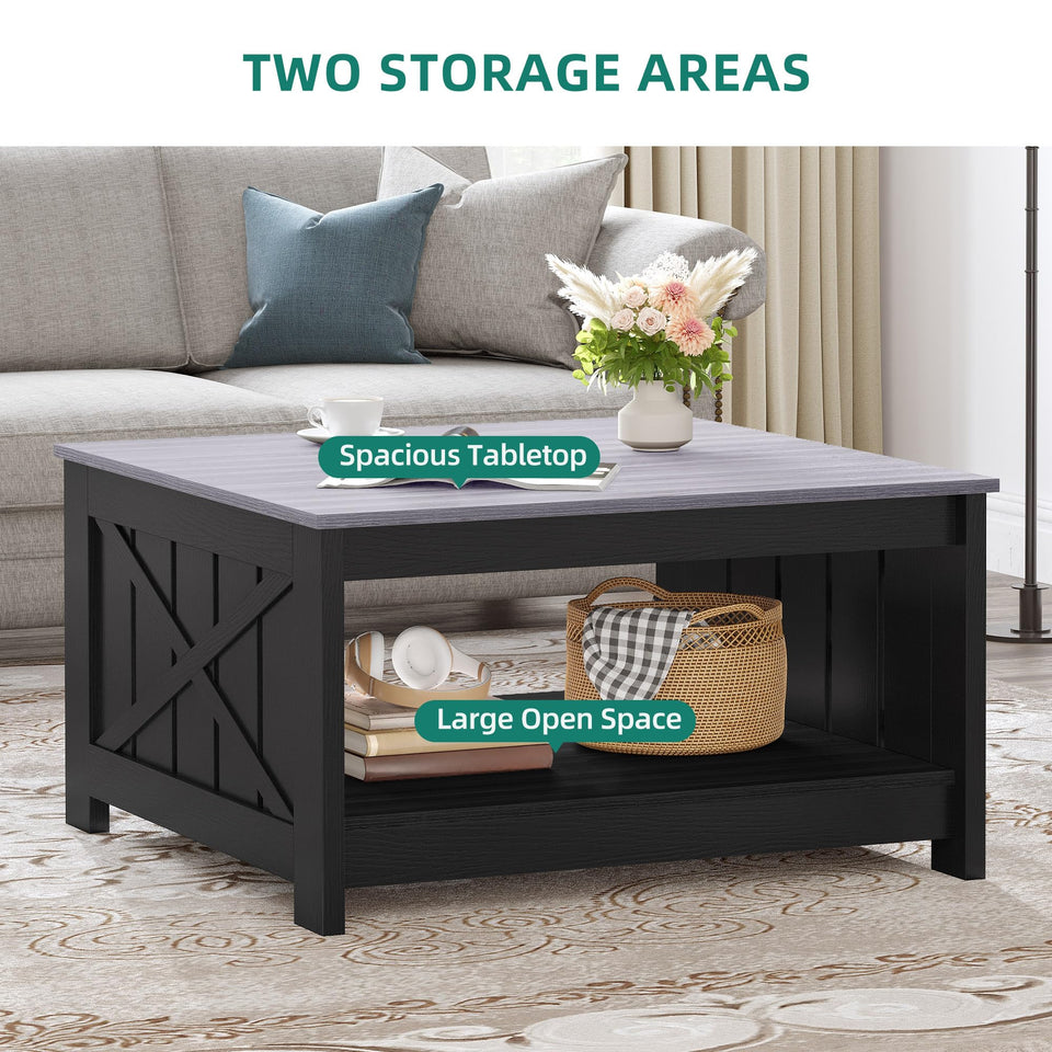 YITAHOME Coffee Table Farmhouse Coffee Table with Storage Rustic Wood Cocktail Table, Square Coffee Tables for Living Meeting Room with Half Open Storage Compartment, Grey Wash