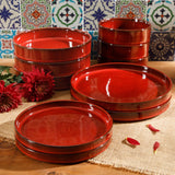 Bloomhouse Santorini Mist Double Bowl Terracotta Reactive Glaze Plates and Bowls Dinnerware Set - Amber, Service for Four (16pcs)