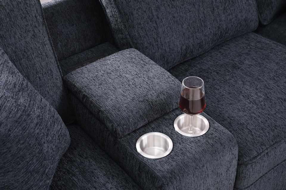 YOPTO 127" L-Shaped Sectional Couch with Movable Ottoman & 6 Throw Pillows,7 Seat Chenille Upholstered Sofa W/2 Cup Holder,USB Port & Hidden Storage Box,DIY Combination,for Living Room,Apartment,Beige