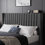 Yaheetech King Bed Frame Upholstered Platform Bed with Fabric Headboard, Wing Edge Design/Non-Slip and Noise-Free/Wooden Slats Support/No Box Spring Needed/Easy Assembly, Ivory King Bed