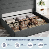 Allewie King Size Lift Up Storage Bed, Modern Wingback Headboard, Hydraulic Support, No Box Spring Needed, Light Beige