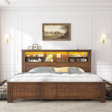 EnHomee King Size Bed Frame and Headboard & Storage, 4 Drawers and LED Built in Charging Station King Bed Frame with Storage Farmhouse,NO Noise,No Box Spring Needed,White