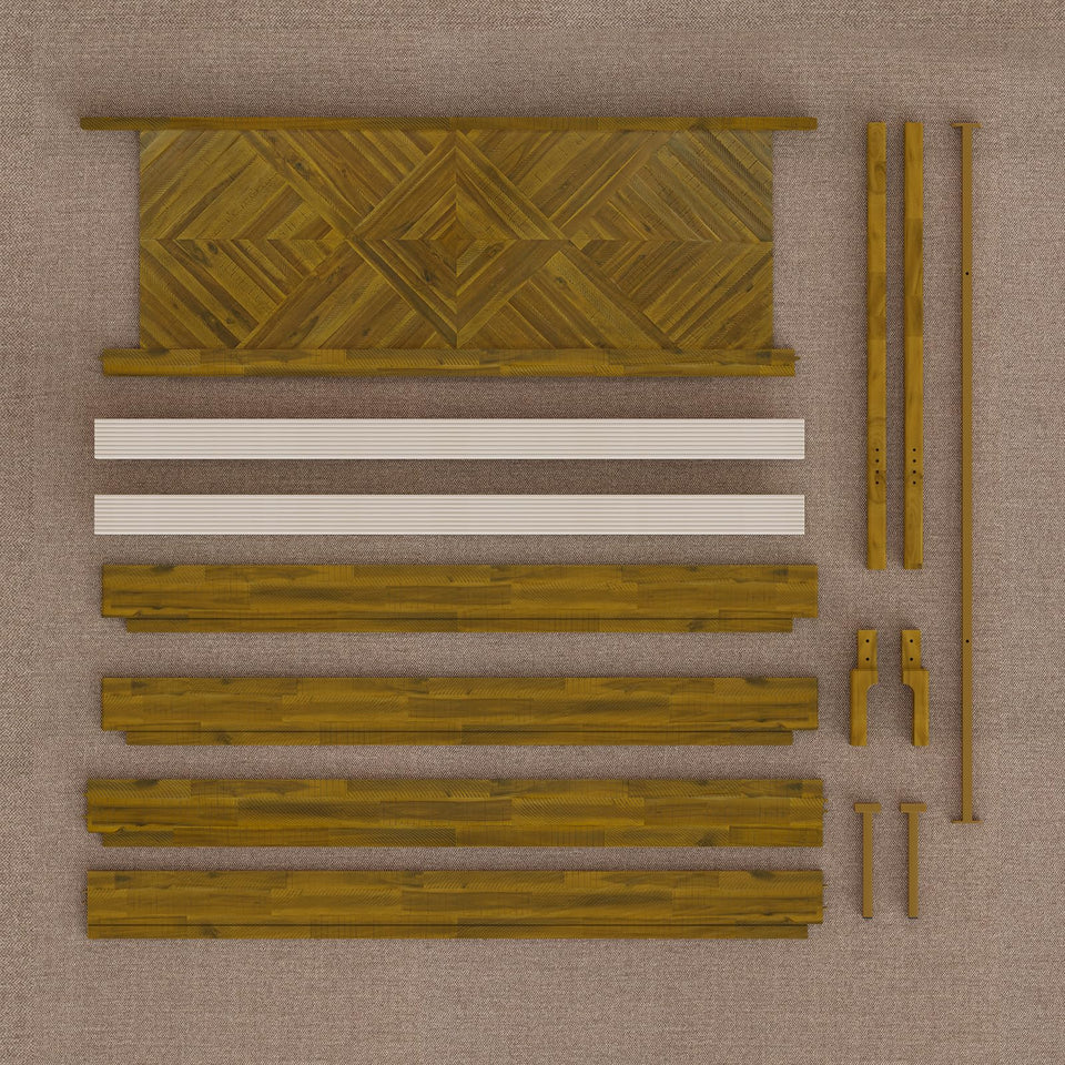 Bme Vivian 14 Inch Deluxe Bed Frame with Headboard, Rustic & Scandinavian Style with Solid Acacia Wood, No Box Spring Needed, 12 Strong Wood Slat Support, Easy Assembly, King, Rustic Golden Brown