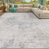 Neutral Living Room Rug - 10x14 Farmhouse Beige Brown Large Area Rug for Dining Room, Bedroom, Low Pile Lightweight Washable