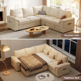 SUAWY 108 Inch Sectional Sleeper Sofa with Pull Out Bed,U Shaped 7 Seat Modular Sectional Sofa with Storage,Sectional Couches for Living Room,Cloud Modular Couch,Removable Sofa Cover,Dark Grey