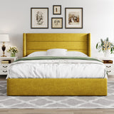 Allewie King Size Lift Up Storage Bed, Modern Wingback Headboard, Hydraulic Support, No Box Spring Needed, Light Beige