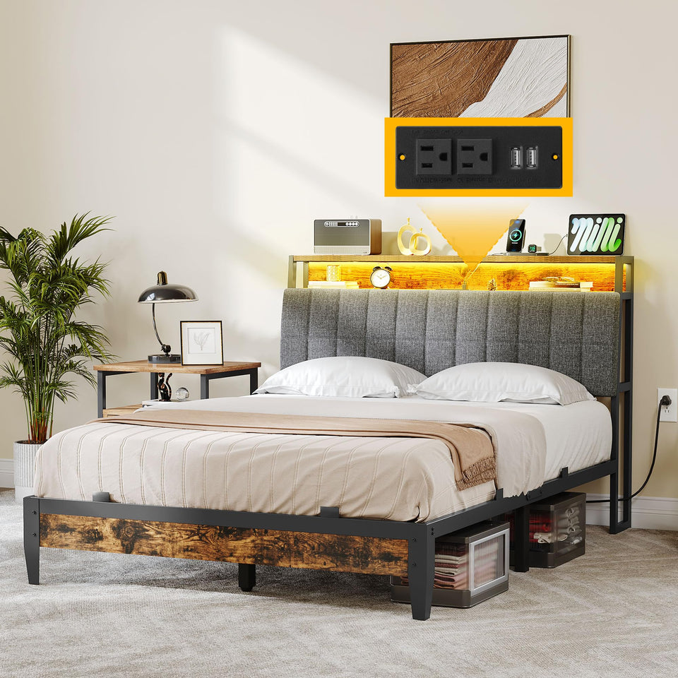 YITAHOME King Size Bed Frame with Adjustable Headboard, 4 Storage Drawers and RGB LED Lights, Velvet Upholstered Platform Bed with USB Ports, No Box Spring Needed, Fast Assembly, Noise-Free, Black