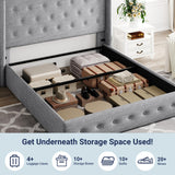 Allewie King Size Lift Up Storage Bed, Modern Wingback Headboard, Hydraulic Support, No Box Spring Needed, Light Beige