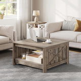 YITAHOME Coffee Table Farmhouse Coffee Table with Storage Rustic Wood Cocktail Table, Square Coffee Tables for Living Meeting Room with Half Open Storage Compartment, Grey Wash