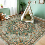 TOPRUUG Washable Oriental Area Rug - 12x15 Rugs for Living Room Soft Carpet for Bedroom Waterproof Floral Distressed Indoor Stain Resistant Non-Shedding Floor Carpets (Green, 12x15)